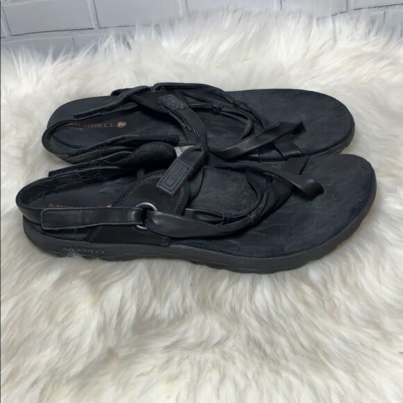Merrell Strappy Black Leather Thong  Sandals Sz 11 - Picture 4 of 6